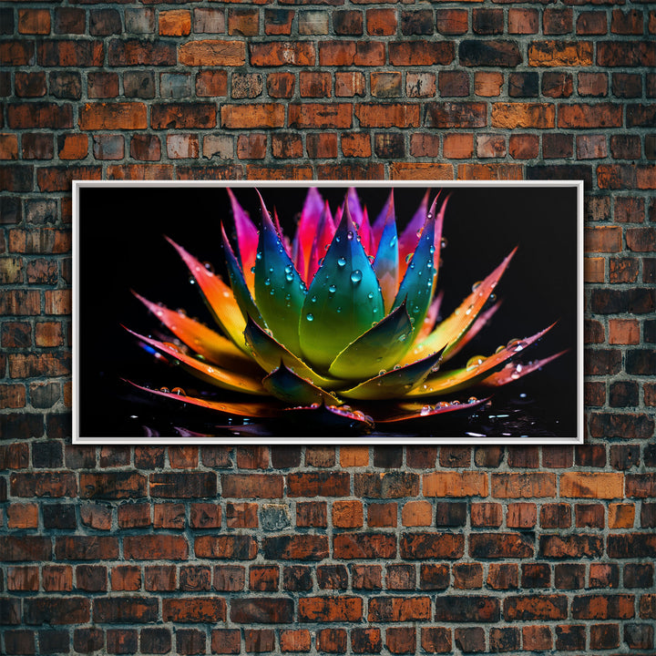 Rainbow Agave With Dew Drops, Modern Art, Framed Canvas Print,  Surreal Art, Southwestern Decor, Farmhouse Art, Desert Themed Art