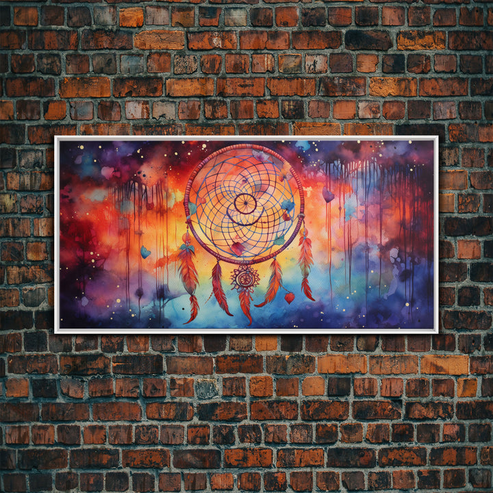 The Dream Catcher, Framed Canvas Print, Surreal Galaxy Inspired Dream Catcher, Native American Inspired Wall Art, Southwester Decor