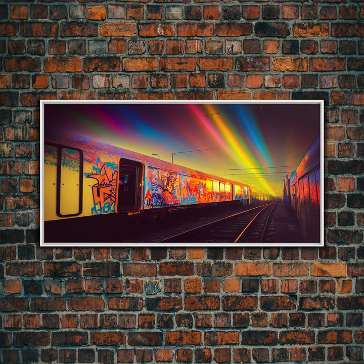 Box car graffiti art, wall decor, train box car, ready to hang canvas print wall art, rainbow train wall art