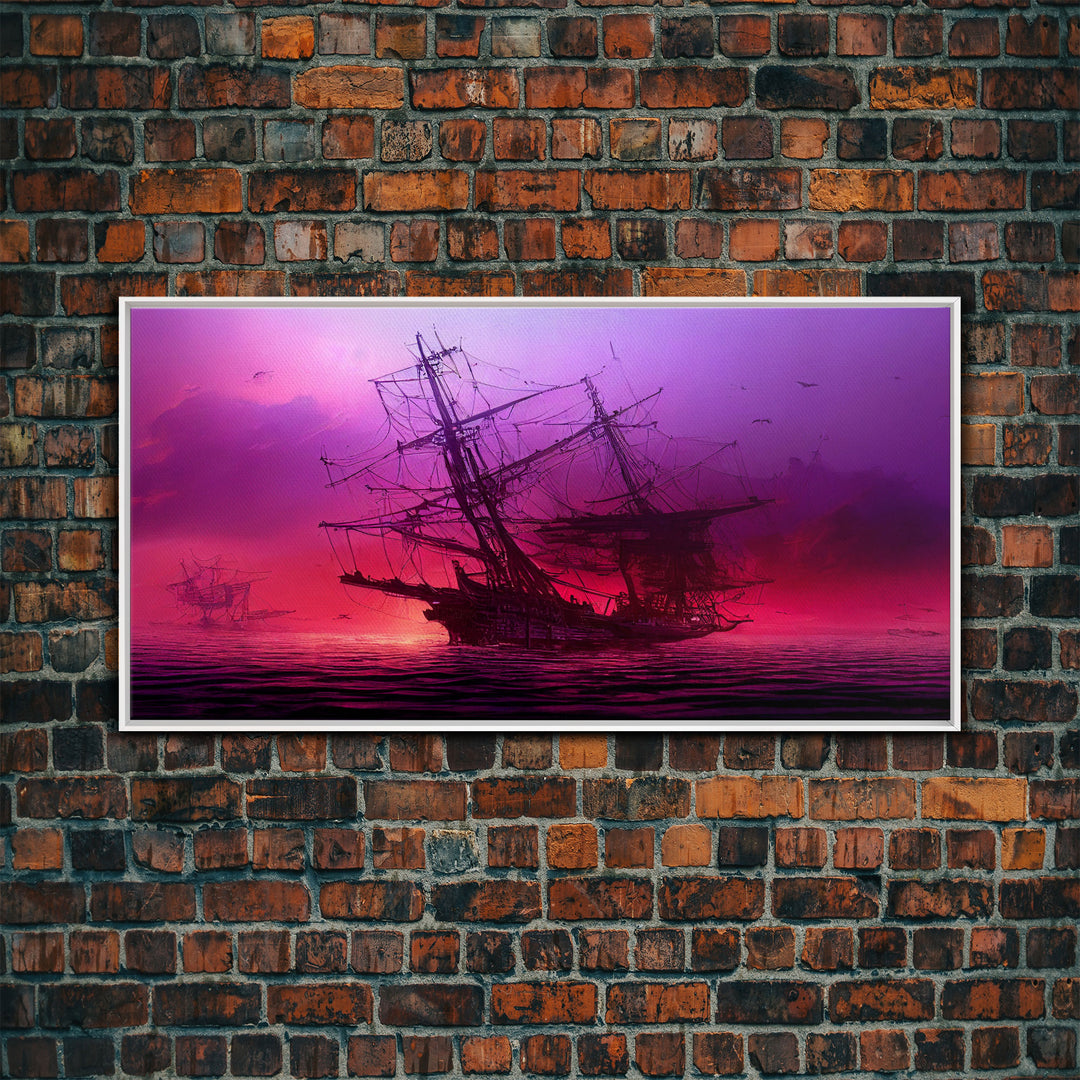 Outrun Style Ghost Ship, Abandoned Pirate Ship, ready to hang canvas print, framed art, cool unique wall decor