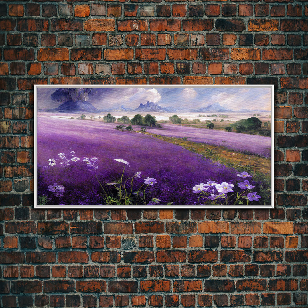 Purple Lavender Fields, Abstract Watercolor Art, Ready To Hang Canvas Print, Framed Wall Art