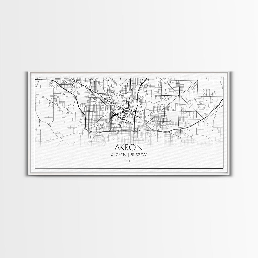 Akron Street Map, Ohio Map, Map Print, Modern Art, Wall Art, Canvas Print, Wall Hanging, Office Wall Décor, Couples Gift, City Map Canvas