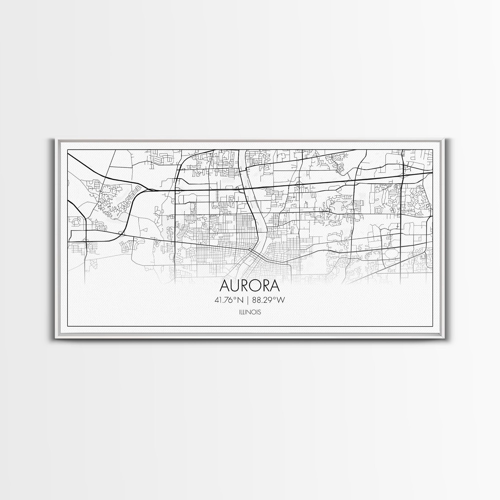 Aurora Street Map, Illinois Map, Map Print, Modern Art, Wall Art, Canvas Print, Room Décor For Teens, Cool Wall Art, Fun Gift, Classroom Art