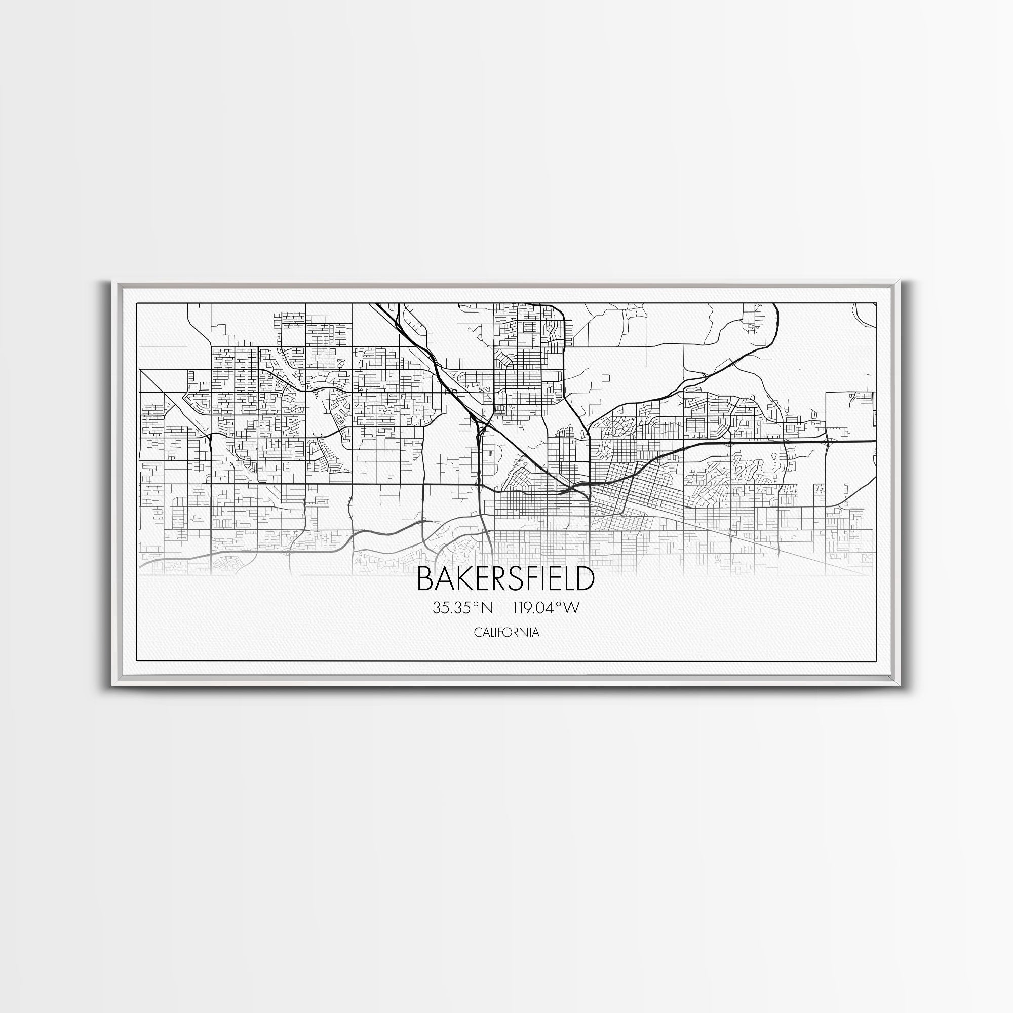 Bakersfield Street Map, California Map, Map Print, Modern Art, Wall Art, Canvas Print, Cabin Décor, Gift For Home, Unique Wall Art, Room Art