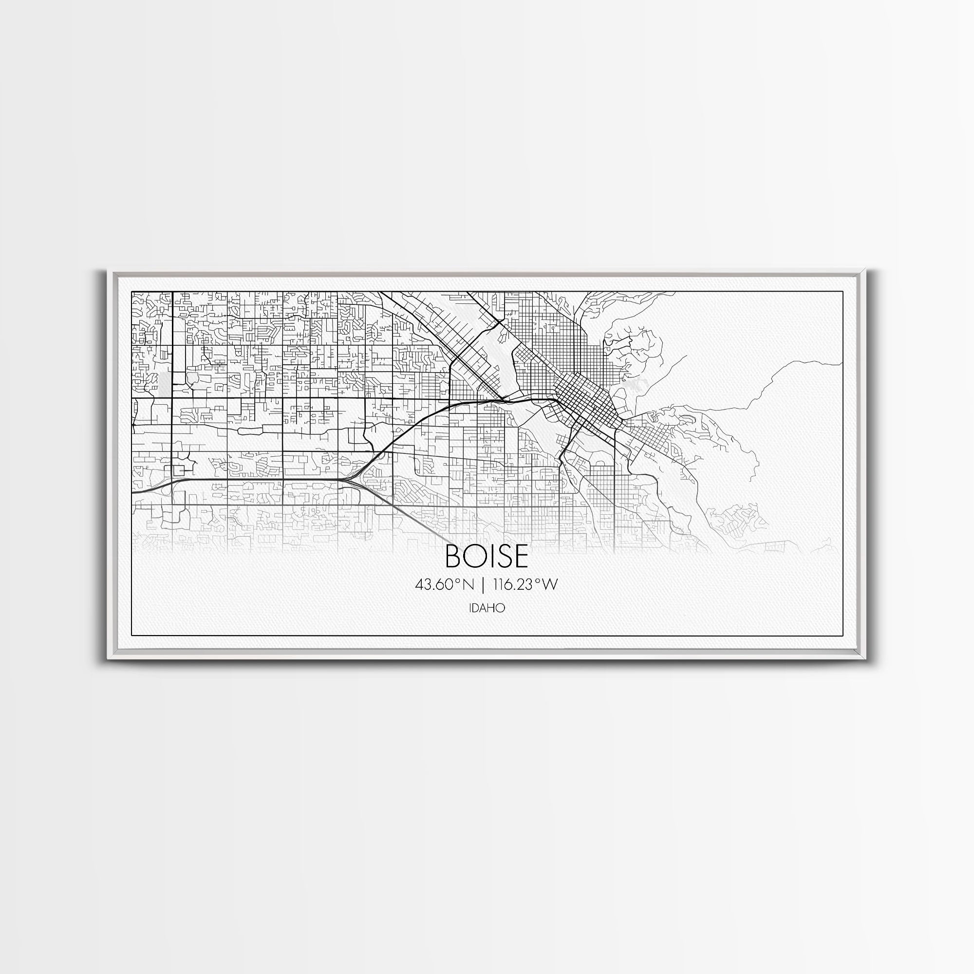 Boise Street Map, Idaho Map, Map Print, Modern Art, Wall Art, Canvas Art, Friendship Gift, Minimalist Décor, Bar Cart Décor, Rustic Home Art