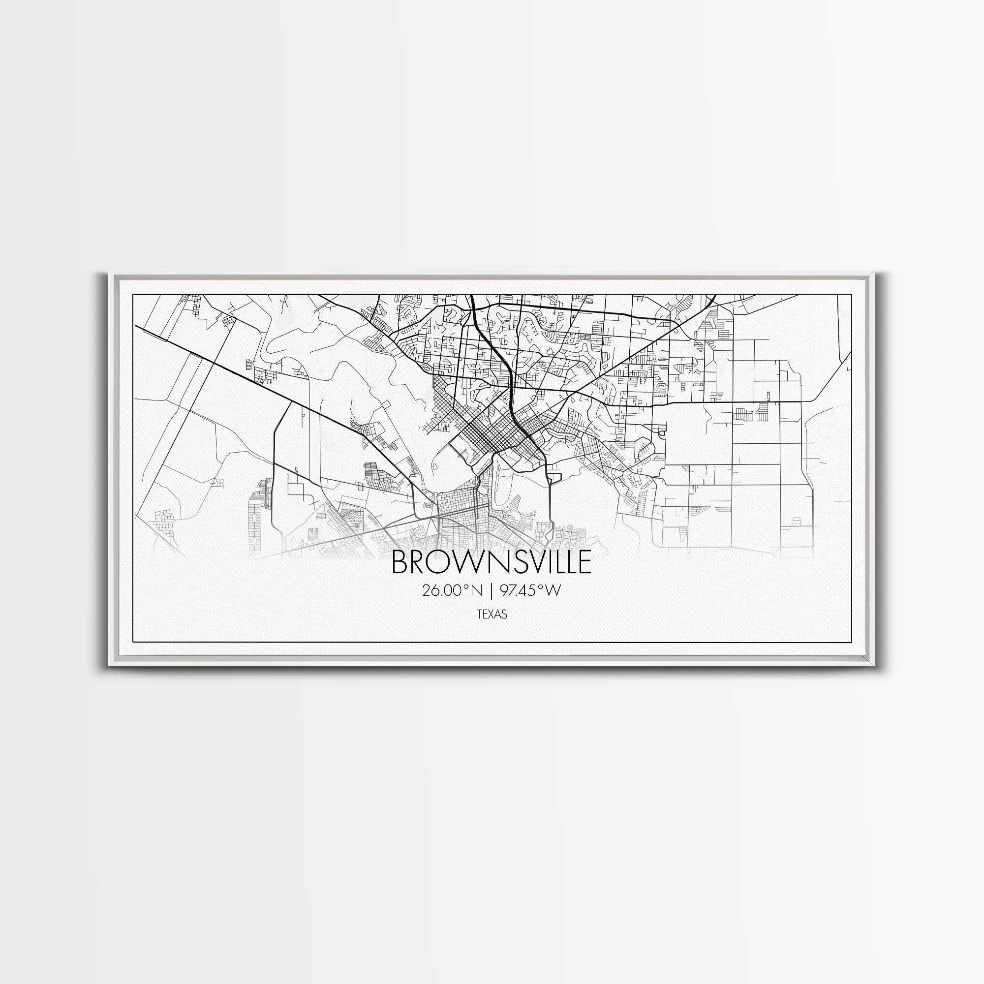 Brownsville Street Map, Texas Map, Map Print, Modern Art, Wall Art, Canvas Art, Realtor Closing Gift, Wall Décor Over The Bed, Couples Gift