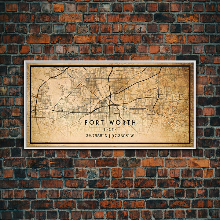 Fort Worth map print poster or framed canvas, Texas map print poster canvas, Fort Worth city map print poster canvas, Panther City