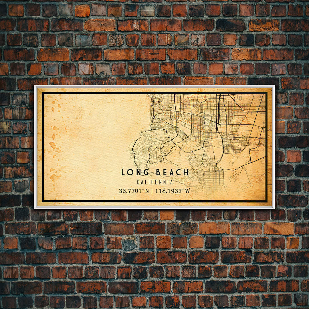 Long Beach map print poster or framed canvas | California map print poster canvas | Long Beach city map print poster canvas, distressed map