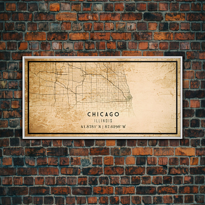 Distressed Chicago map print poster or framed canvas, Illinois road map print poster canvas, Chicago city map print poster canvas