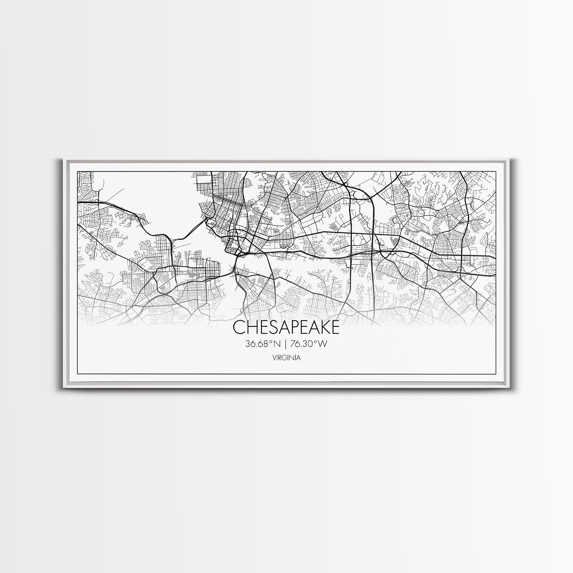 Chesapeake Street Map, Virginia Map, Map Print, Modern Art, Wall Art, Canvas Art, Gift For Friend, Teen Bedroom Décor, Rustic Mantle Décor