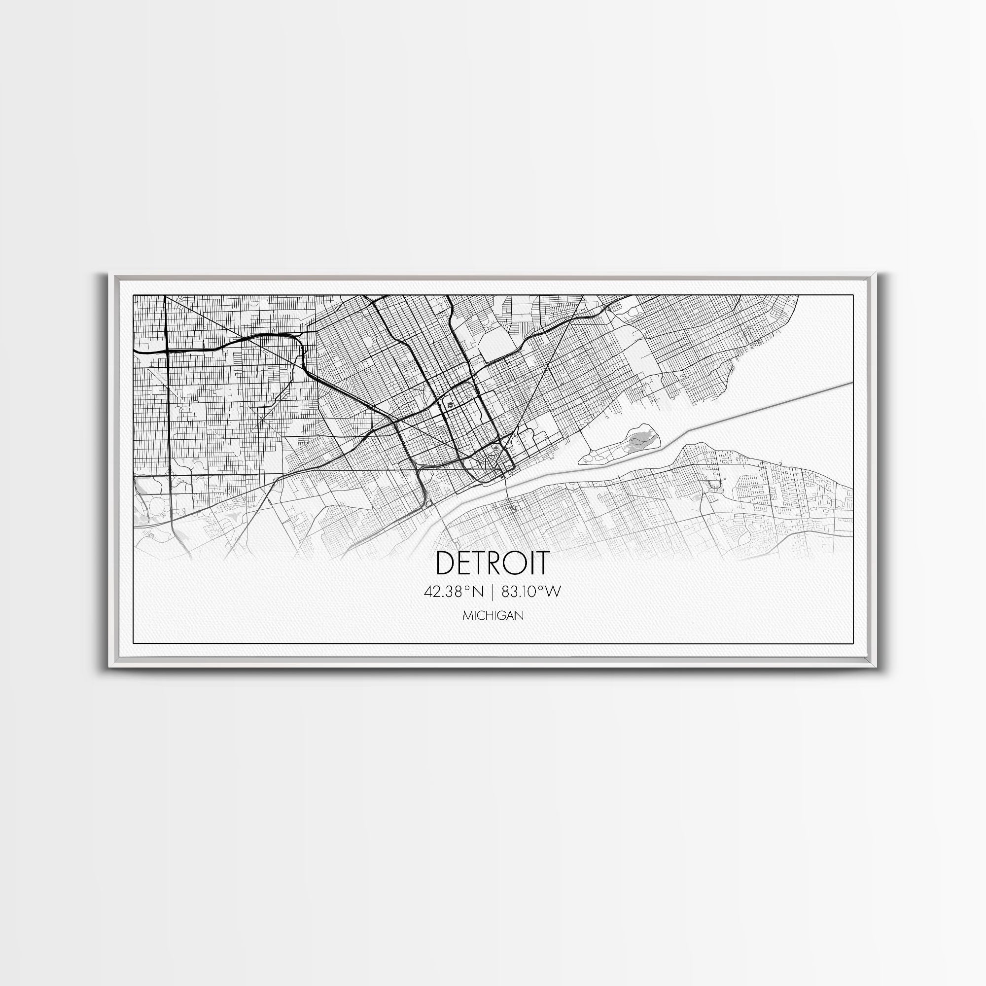 Detroit Street Map, Michigan Map, Map Print, Minimalist Art, Wall Art, Canvas Art, Office, Apartment Décor, Poker Room Décor, Fun Wall Art