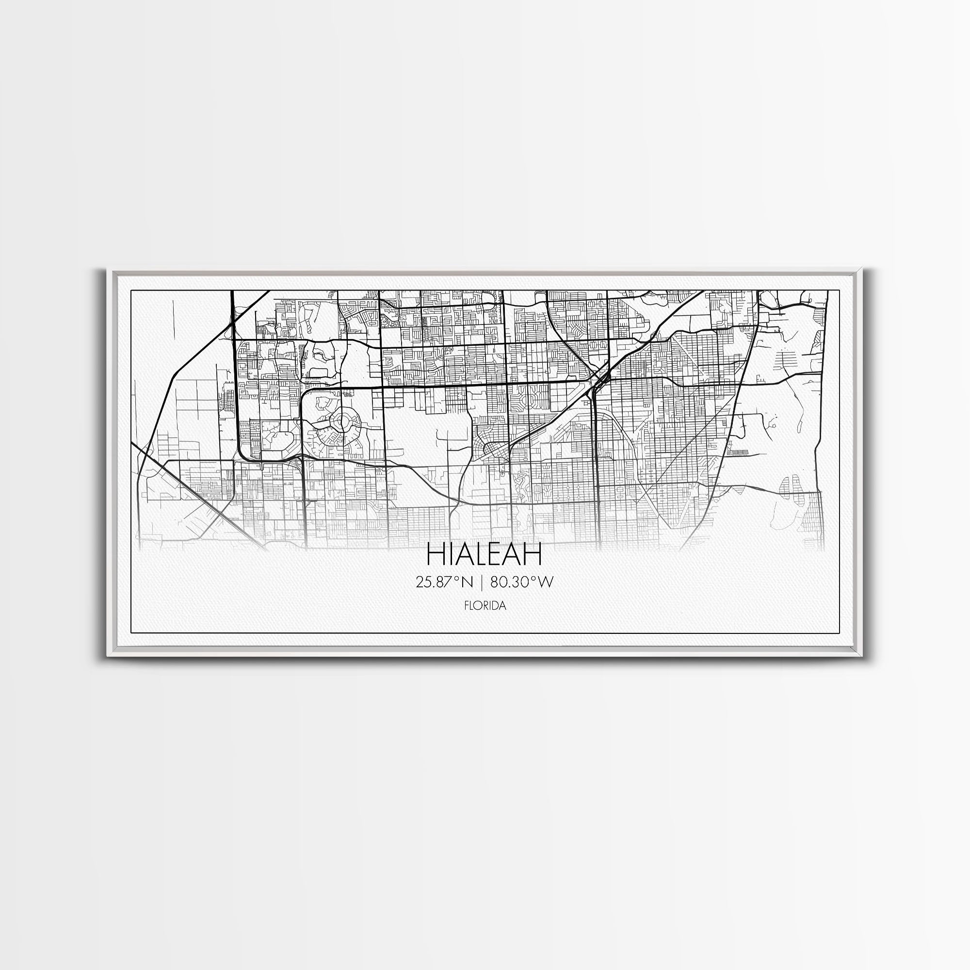 Hialeah City Map, Florida Map, Map Art, Minimalist Art, Wall Art, Canvas Art, Dorm Room Wall Art, Bedroom Wall Art, Neighbor Gift, Room Art