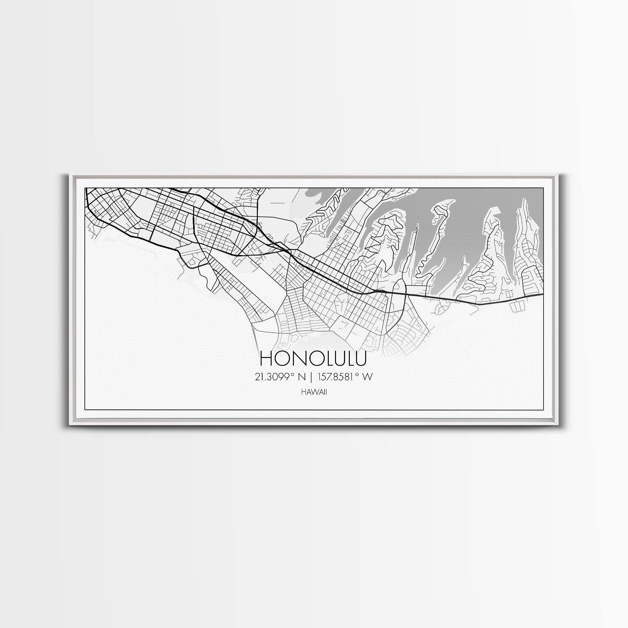 Honolulu City Map, Hawaii Map, Map Art, Modern Art, Wall Art, Canvas Art, Beach House Décor, Tiny House Décor, Unique Wall Art, Travel Gift