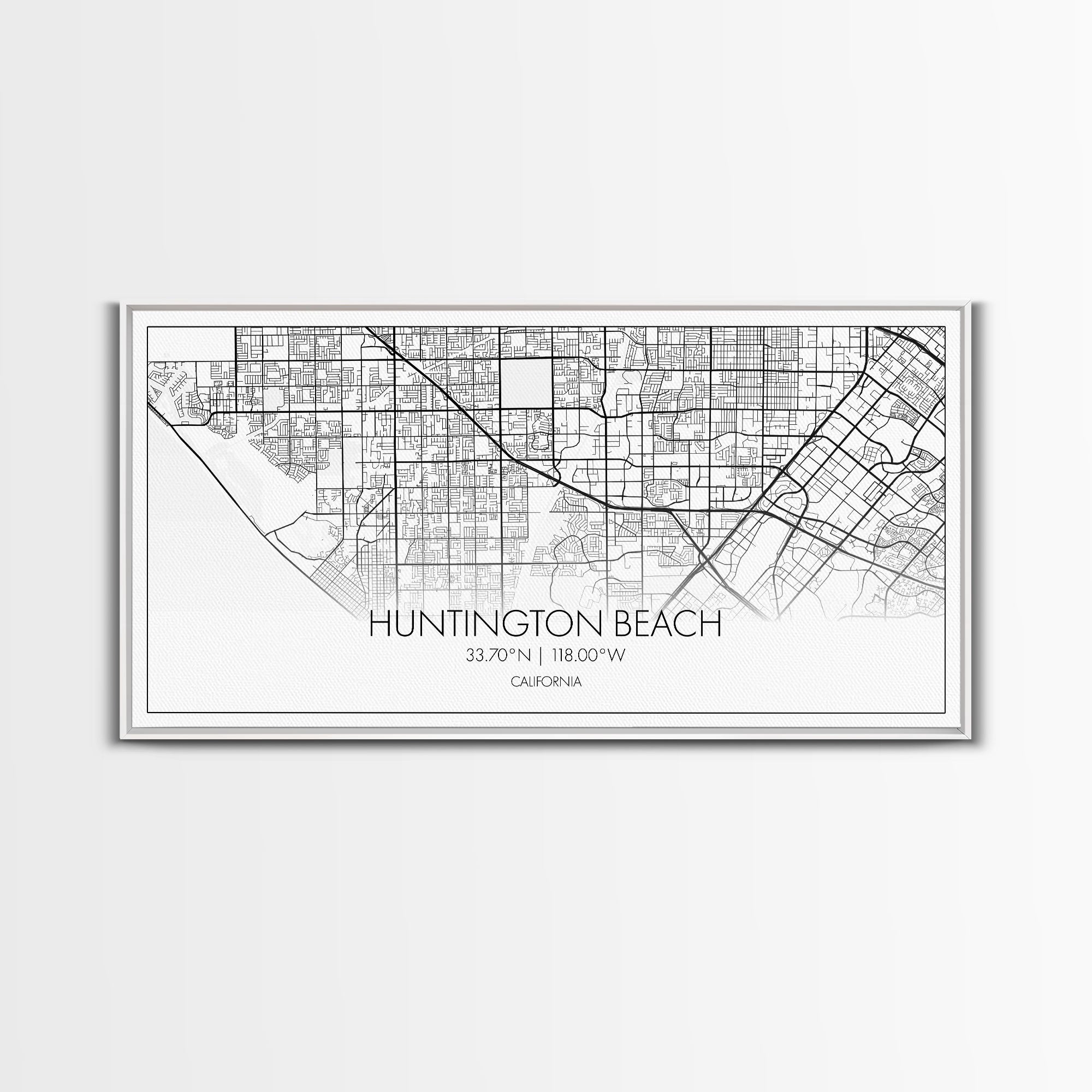 Huntington Beach City Map, California Map, Map Art, Modern Art, Wall Art, Canvas Art, Coastal Wall Art, Ocean Wall Art, Travel Gifts For Men