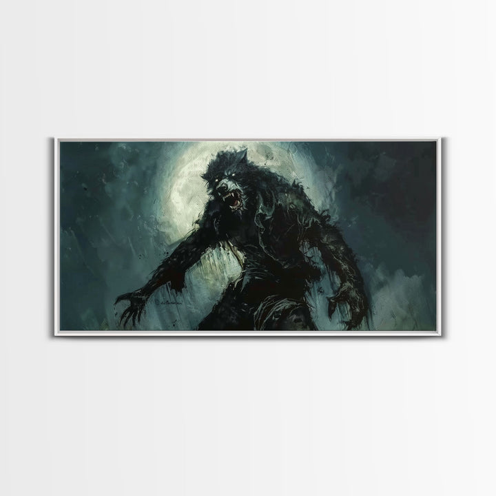 There Werewolf, Dark Academia Portrait, Framed Canvas Print, Victorian Werewolf Oil Painting, Spooky Decor