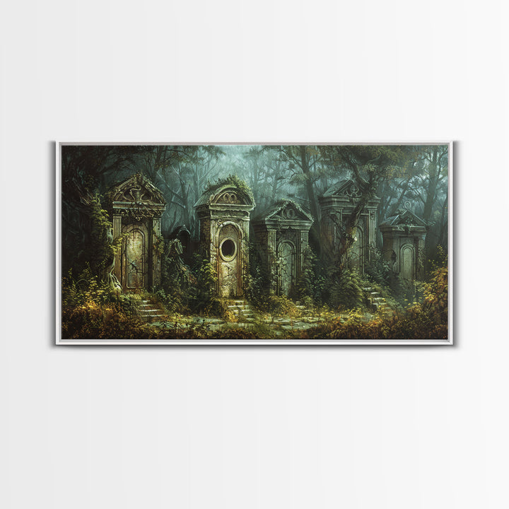 The Haunted Grave Yard, Spooky Season Framed Canvas Print, Halloween Decor, Spooky Vibes, Dark Academia Wall Art