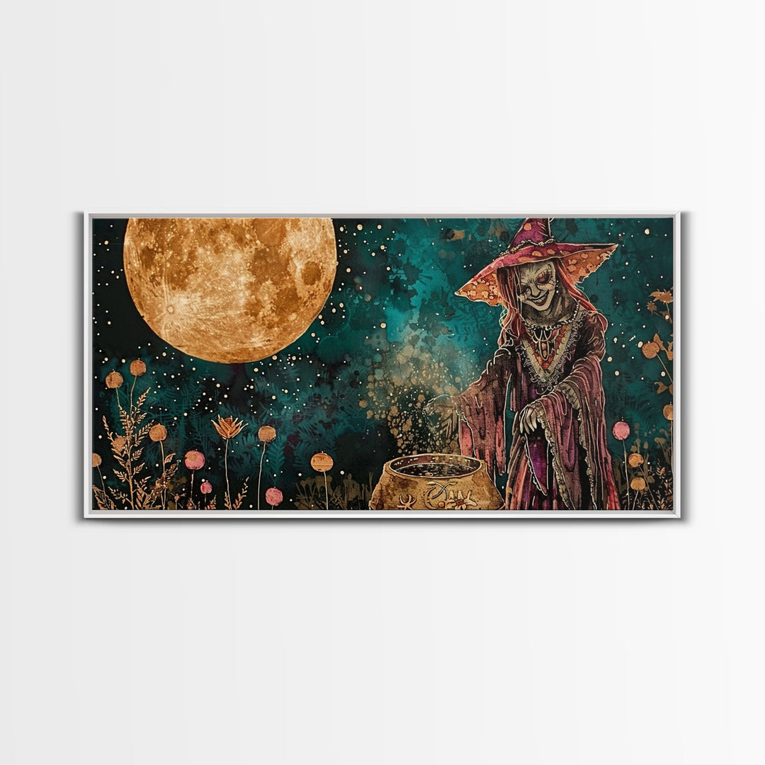 The Witch's Cauldron, Framed Canvas Print, Halloween Decor, Spooky Vibes Dark Academia Wall Art