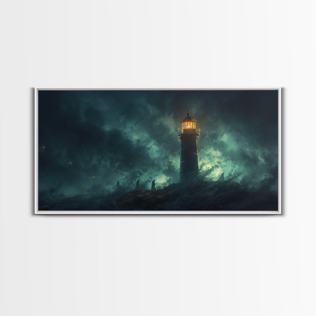 Spooky Haunted Light House Framed Canvas Print - Halloween Decor - Spooky Season Wall Art - Halloween Unique Wall Decor