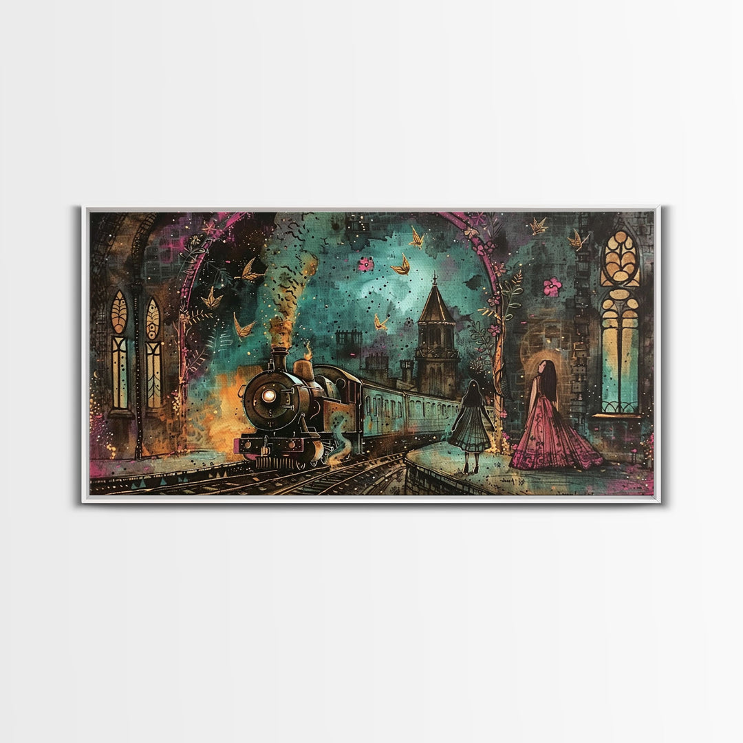 Spooky Haunted Railway, Spooky Wall Art, Framed Canvas Print, Unique Halloween Wall Art Gift Idea, Halloween Props