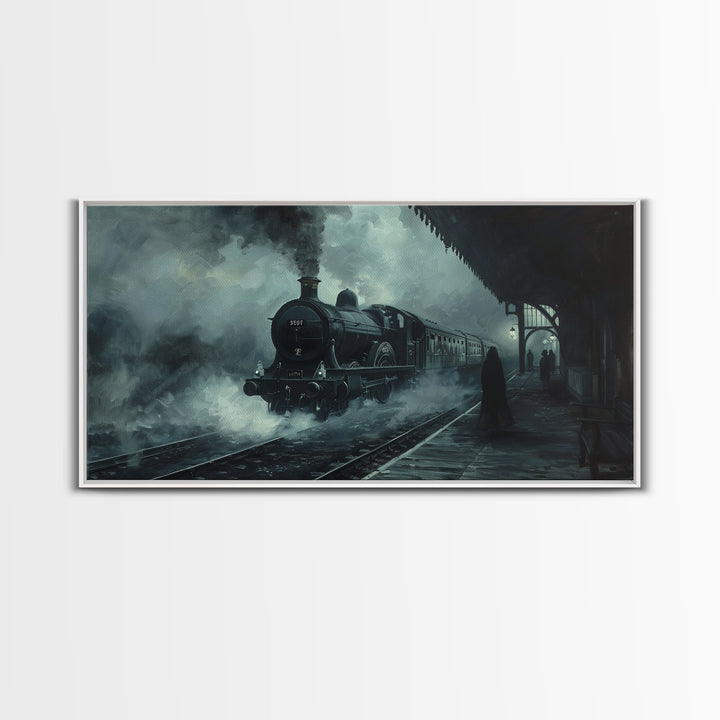 Spooky Haunted Steam Train, Spooky Wall Art, Framed Canvas Print, Unique Halloween Wall Art Gift Idea, Halloween Props