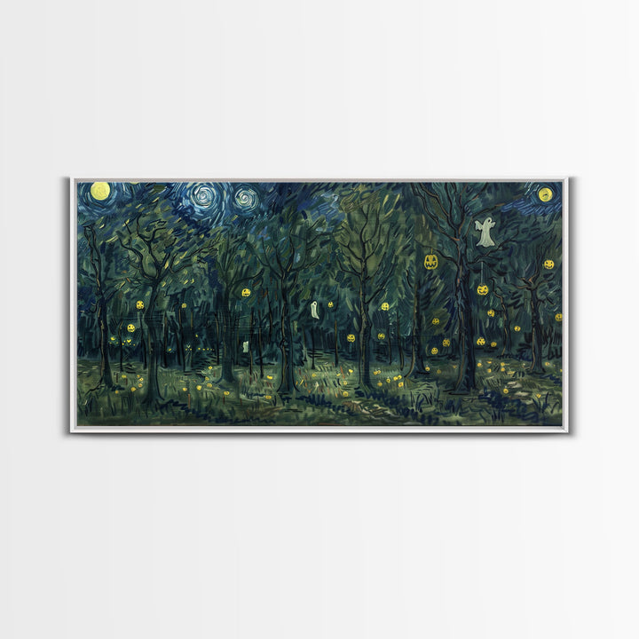 Spooky Haunted Forest, Framed Canvas Print, Halloween Decor, Halloween Wall Art