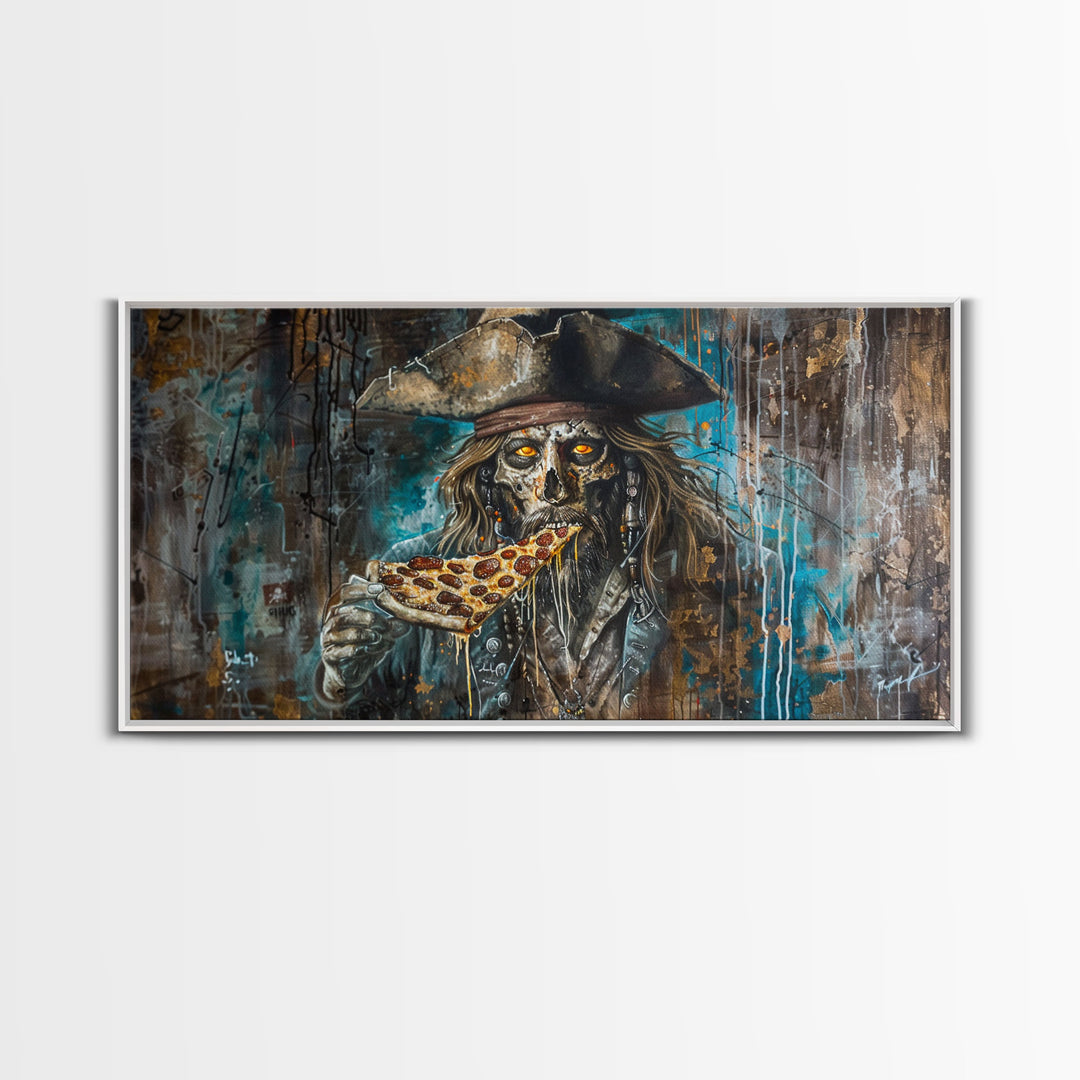 The Pizza Pirate, Framed Canvas Print, Funny Halloween Decor, Halloween Gift Idea