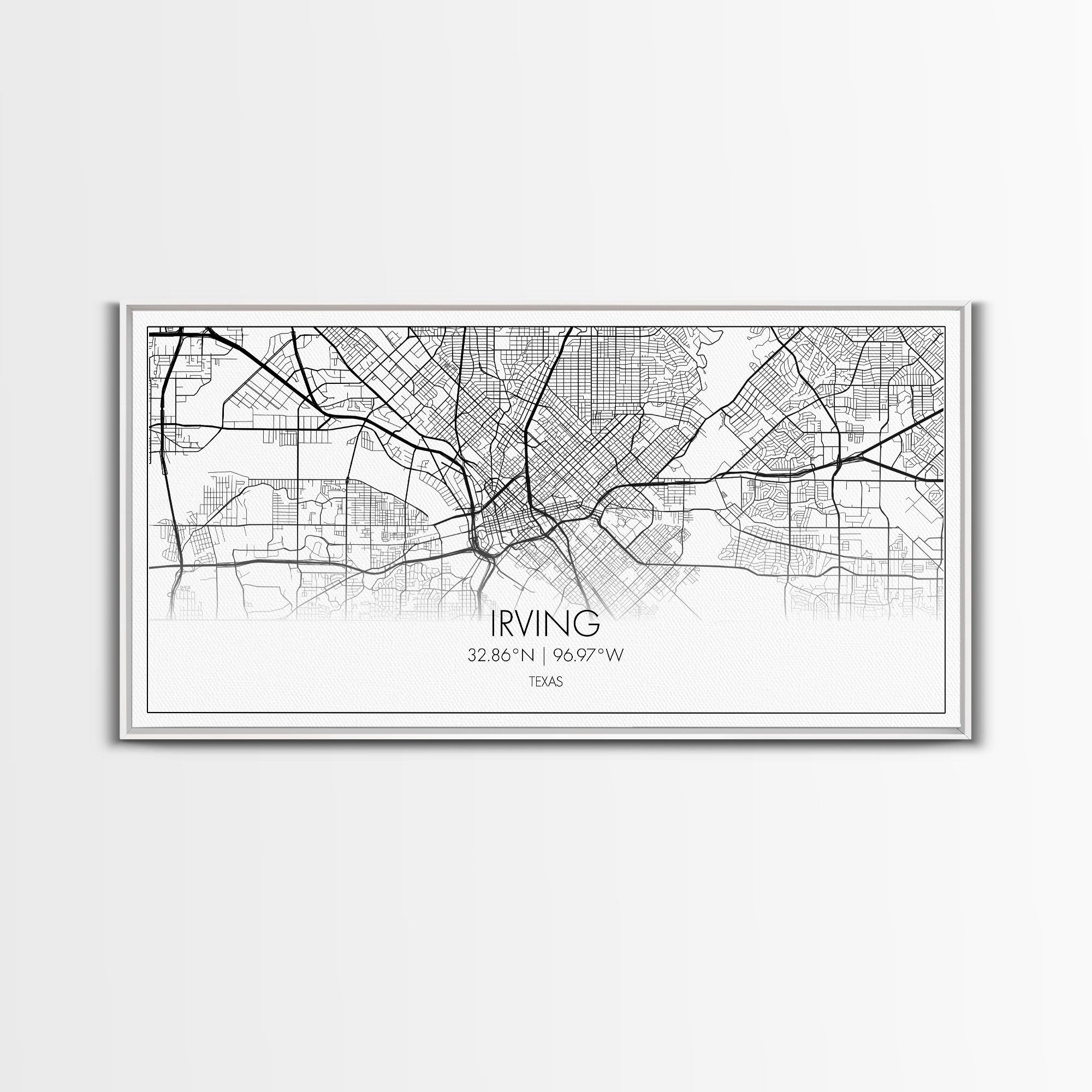 Irving City Map, Texas Map, Map Art, Modern Art, Wall Art, Canvas Art, Texas Wall Art, Hanging Wall Décor, Travel Lover Gift, Apartment Art