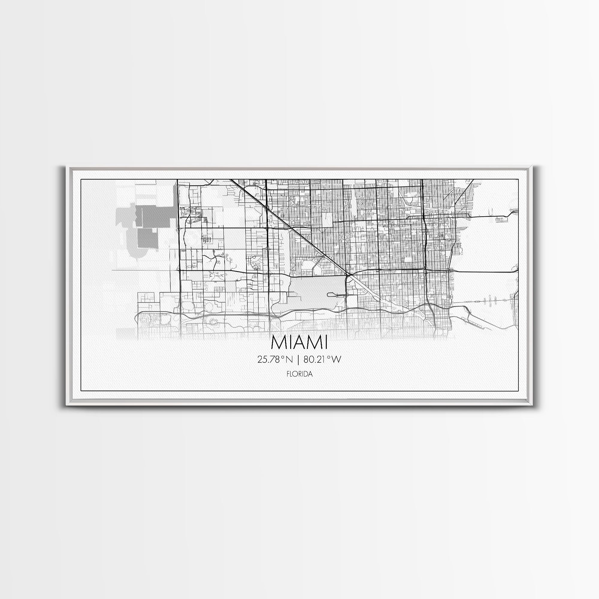 Miami City Map, Florida Map, Map Art, Minimalist Wall Art, Wall Art, Canvas Art, Miami Wall Art, F1 Wall Art, Gift For Couple, Boys Room Art