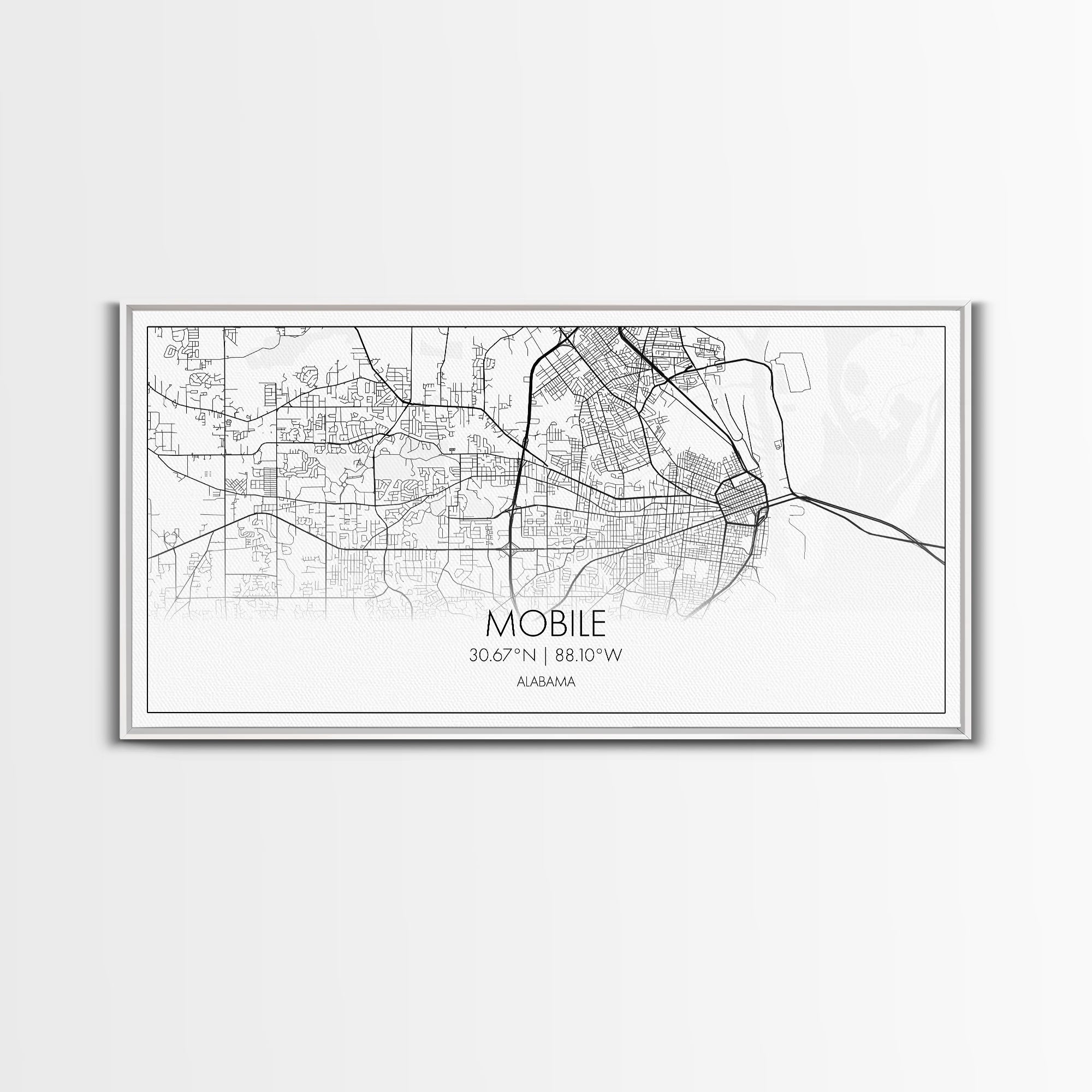 Mobile City Map, Alabama Map, Map Art, Minimalist Wall Art, Wall Art, Canvas Art, Southern Home Wall Art, Anniversary Gift, Ranch Décor