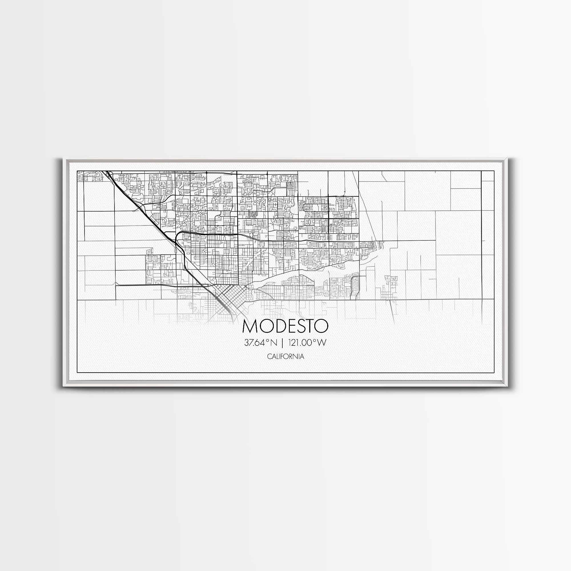 Modesto City Map, California Map, Map Art, Minimalist Wall Art, Wall Art, Canvas Art, Gift For Wife, Dorm Room Prints, Horizontal Wall Art