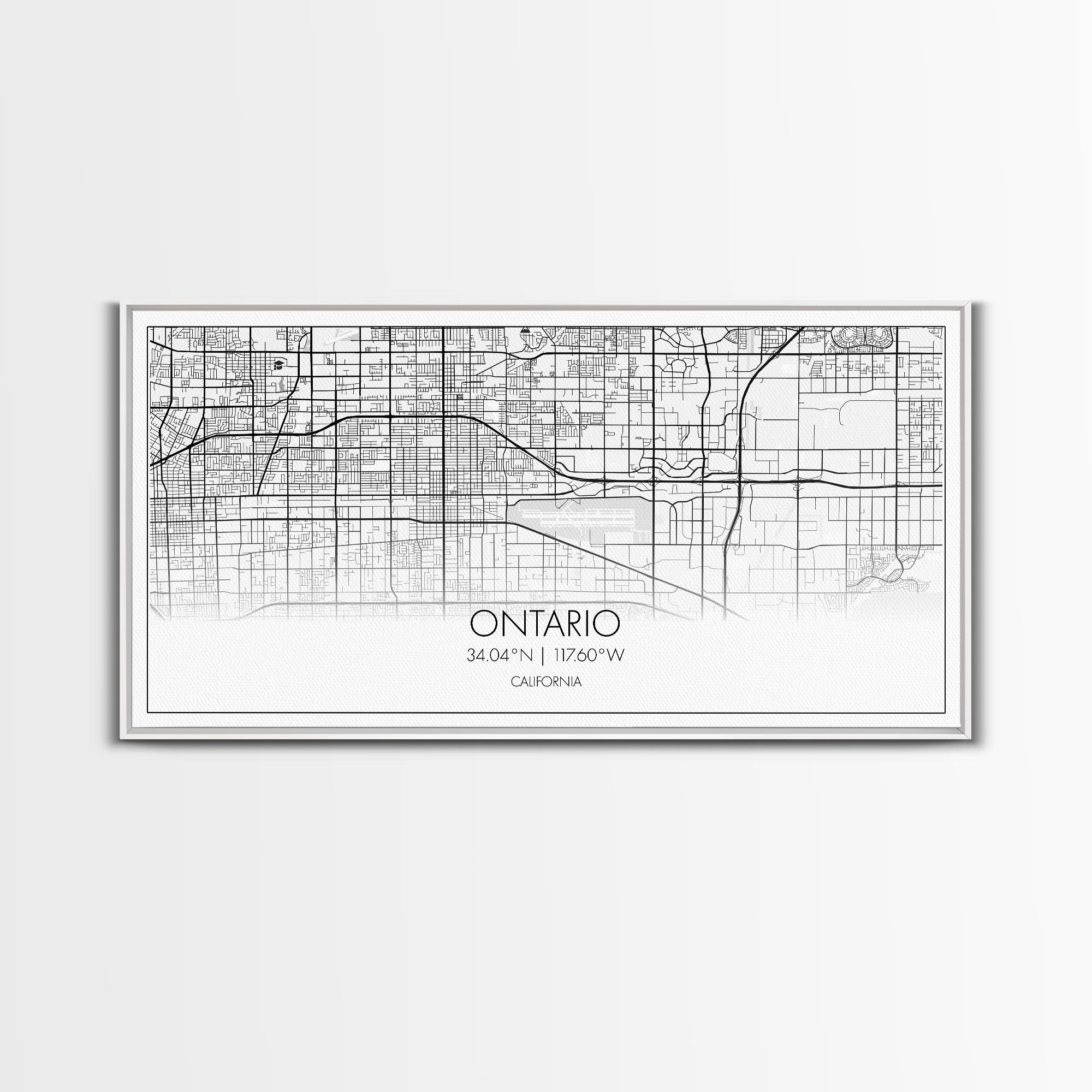 Ontario City Map, California Art, Map Print, Minimalist Wall Art, Wall Art, Canvas Art, Teen Birthday Gift, Trendy Wall Art, Horizontal Art