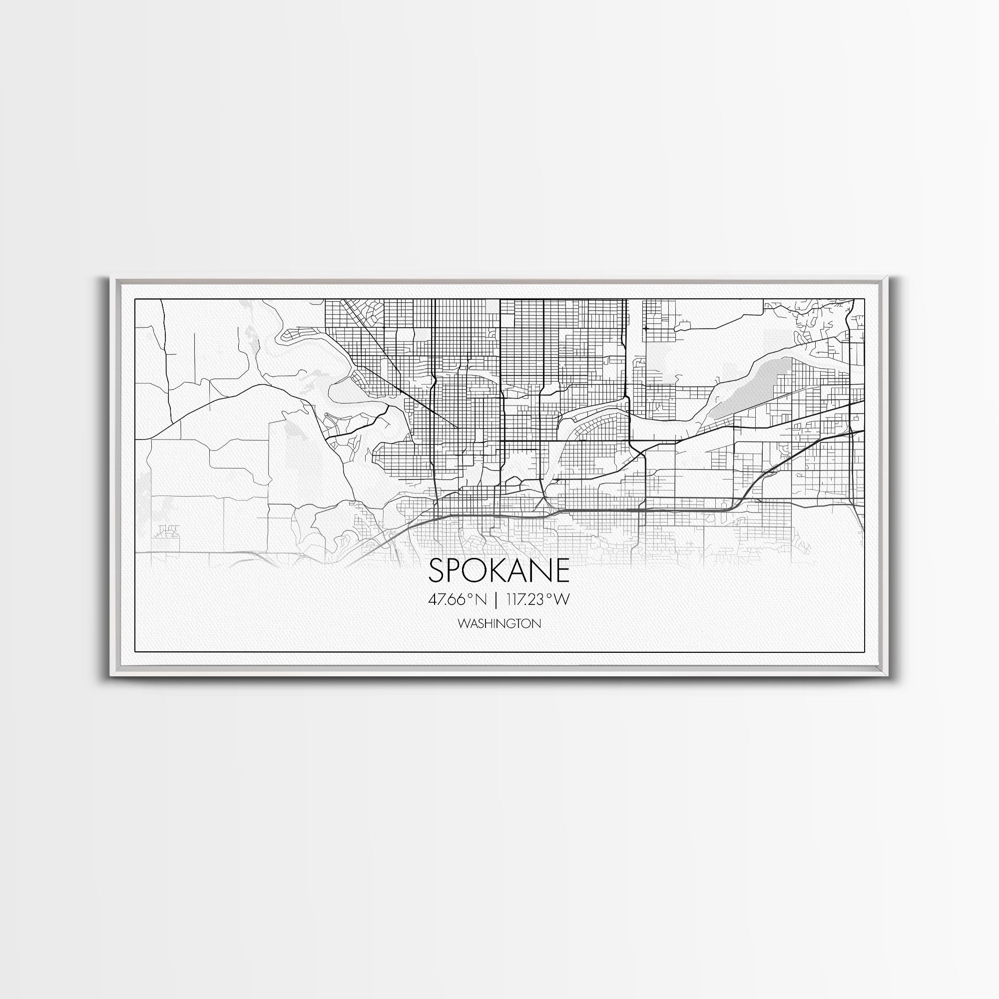 Spokane City Map, Washington Art, Map Print, Modern Wall Art, Wall Art, Canvas Art, Family Room Wall Art, Landscape Art Print, Military Gift