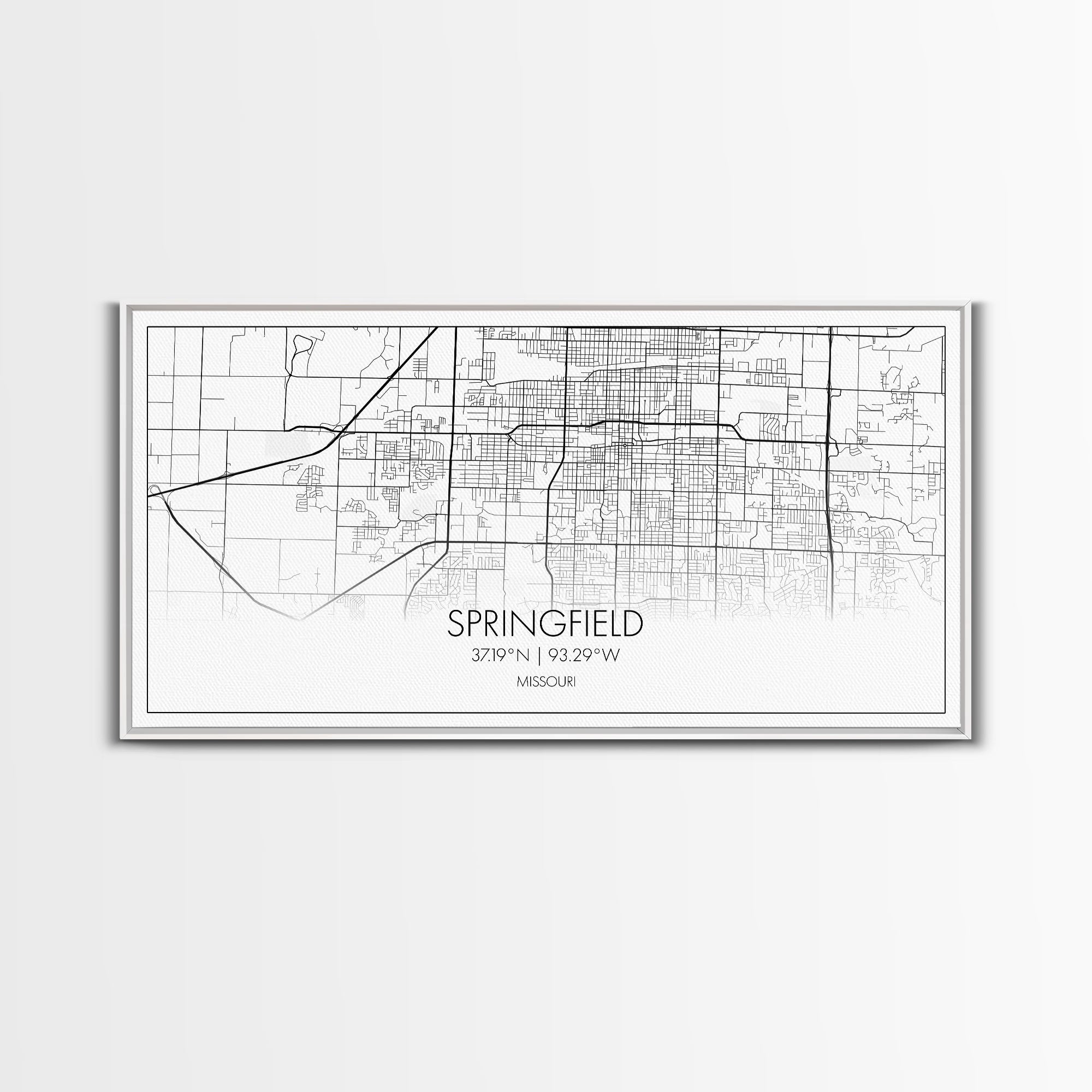 Springfield City Map, Missouri Art, Map Print, Modern Wall Art, Wall Art, Canvas Art, Lake House Wall Art, Boys Bedroom Décor, Couples Gift