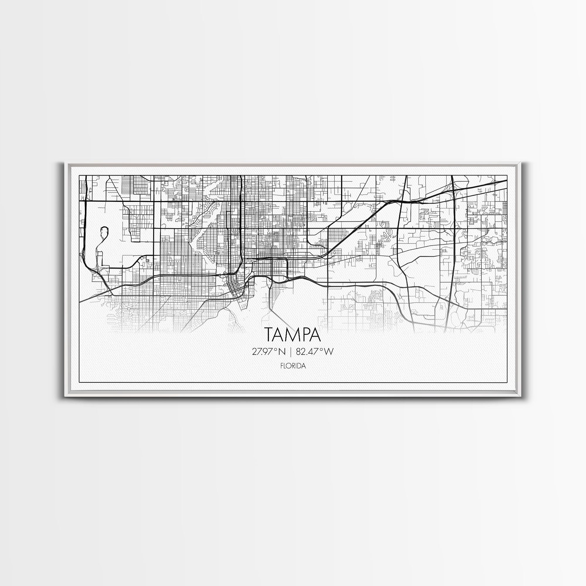 Tampa City Map, Florida Art, Map Print, Modern Wall Art, Wall Art, Canvas Art, New Home Gift Ideas, Tiny House Décor, Family Room Wall Art