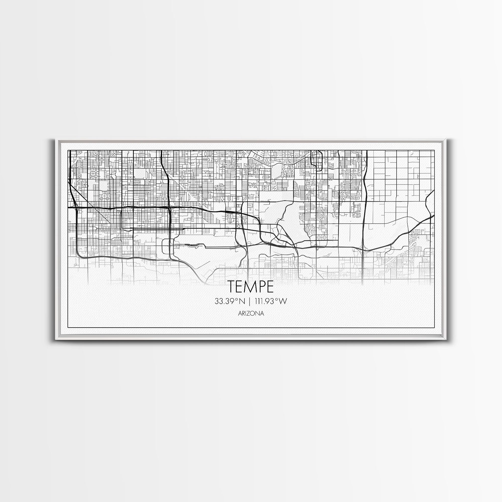 Tempe City Map, Arizona Art, Map Print, Modern Wall Art, Wall Art, Canvas Art, Entryway Prints, Retirement Gifts, Panoramic Art, Room Décor