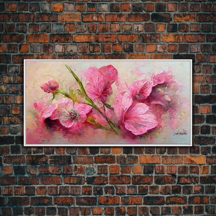 Pink flowers canvas print, oil painting style, living room wall art, guest room art, boho wall decor, floral pattern wall art