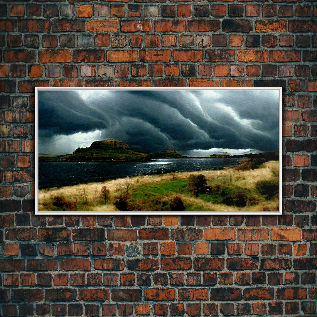 A Thunderstorm at night over the lake, canvas print, rain storm over a lake, cool wall art, unique wall art, ready to hang canvas