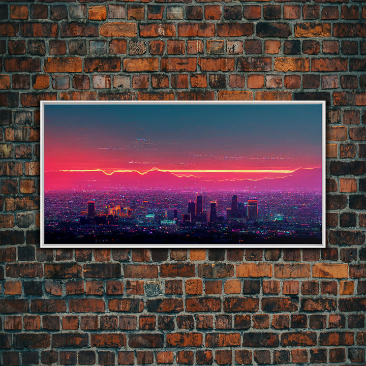 Los Angeles Wall Art, California at sunset canvas print, outrun style, vapor wave, synth wave sunset, ready to hang wall art