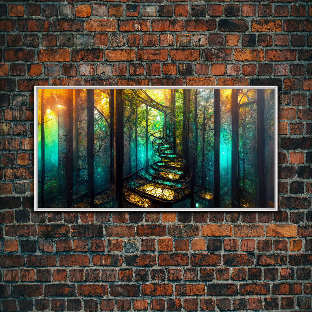 Fantasy wall art, canvas print, magical forest, fantasy landscape art, ready to hang wall art, bioluminescent glowing fantasy wall decor