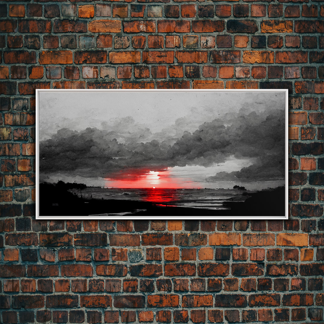 Creepy  Blood moon canvas print, dark fantasy art, black and white art, Halloween, spooky art, horror landscape art