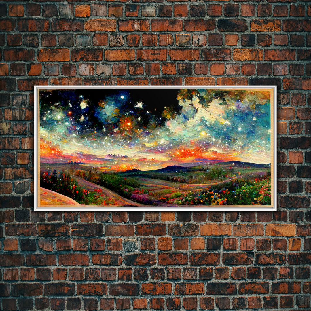 Night Starry Sky Landscape On Canvas Print Colorful Night Sky Painting Nature Painting Living Room Wall Art Spiritual Starry Painting