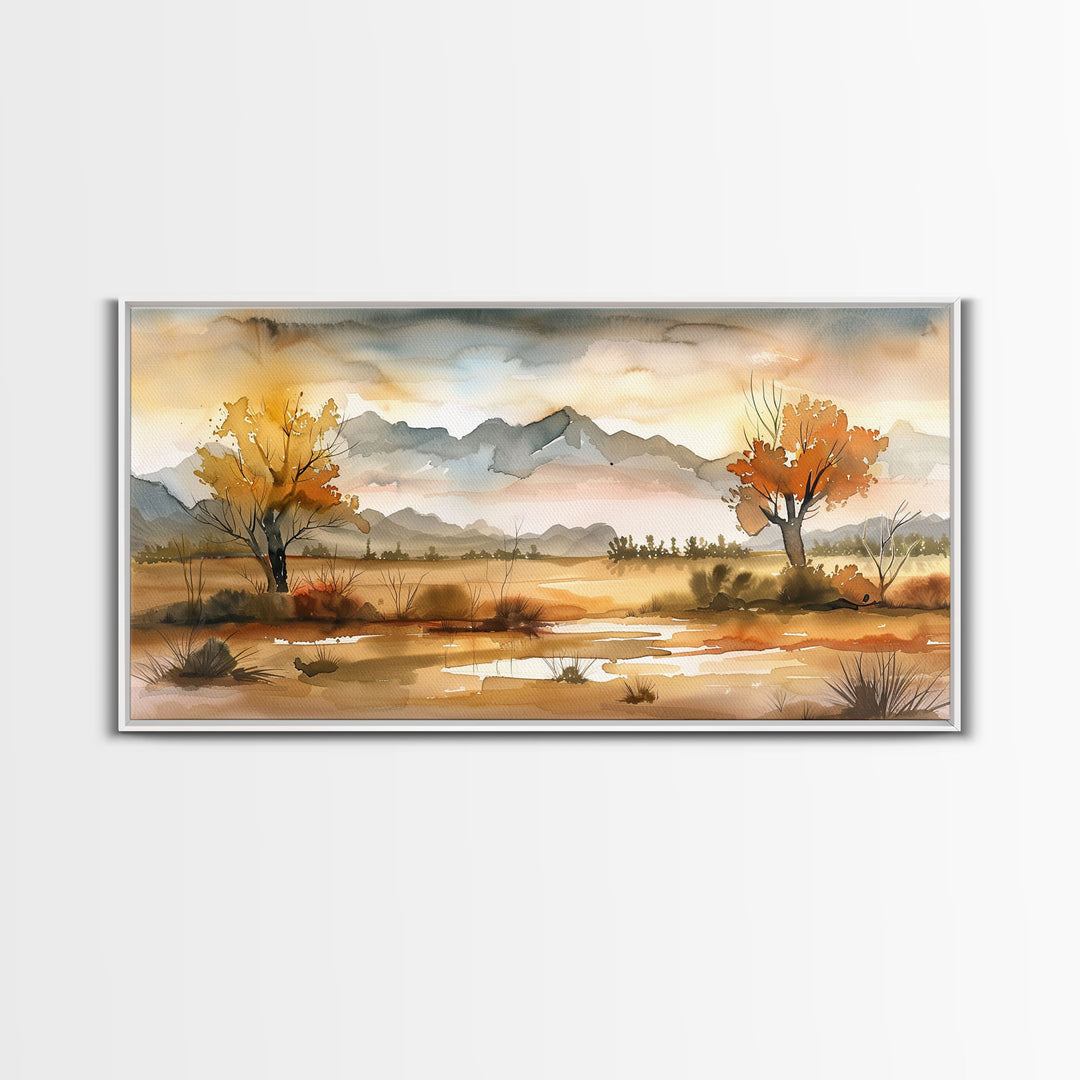 Sunset Over Desert Canyon and River, Stunning Framed Canvas Print for Home, Minimalist Wall Art, Nature Scenery Decor