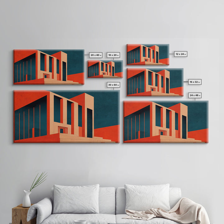 Surreal Brutalist Architecture Art, Pop Art Deco, Psychedelic Art, Wall Decor, Ready To Hang Framed Canvas Print, Oversize Wall Art