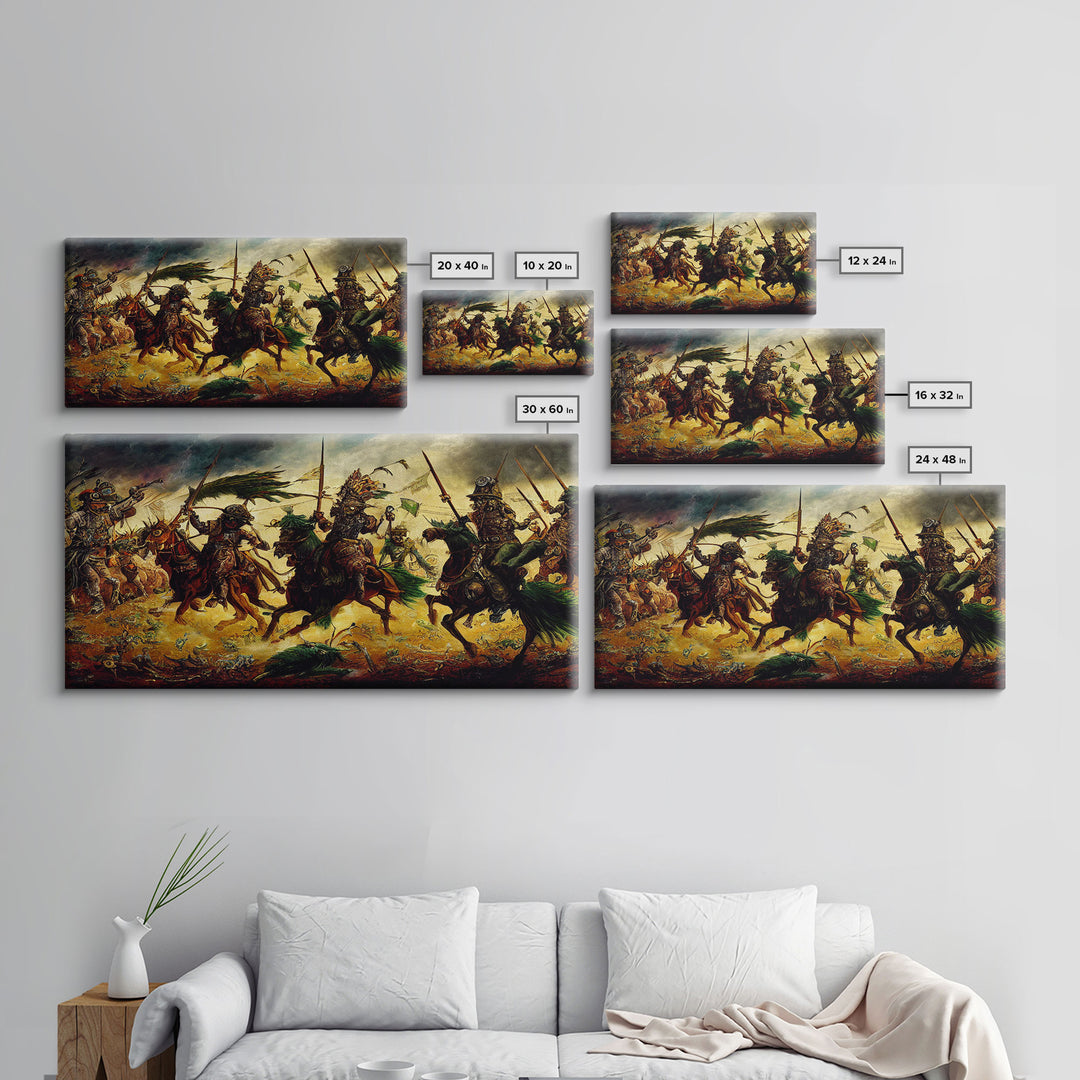 Depiction Of An Ancient Battle, Cool Office Mancave Decor, Wall Decor, Ready To Hang Framed Canvas Print, Oversize Wall Art