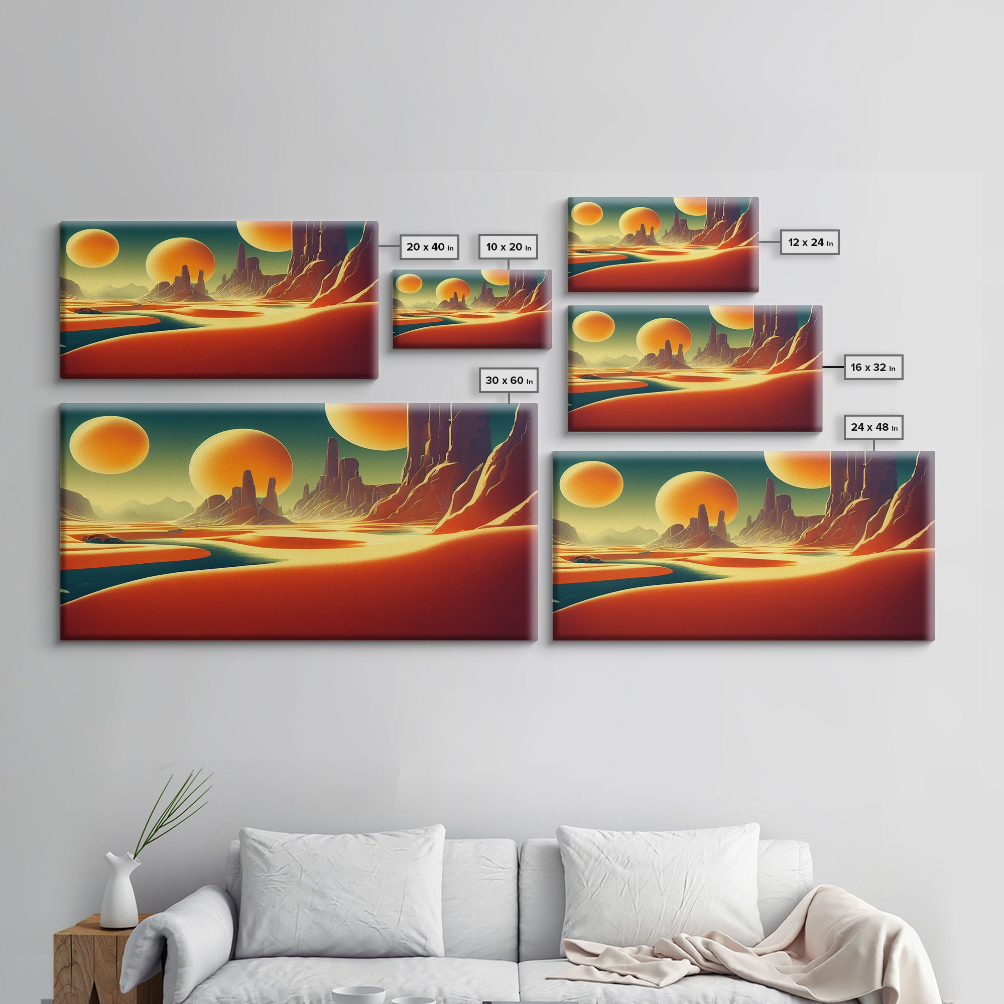 Trippy Art Deco Scifi Painting of an Alien World,  Wall Decor, Ready To Hang Framed Canvas Print, Oversize Wall Art