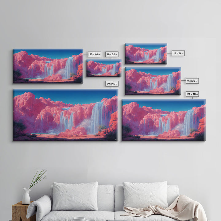 Psychedelic Pink Waterfall Art, Wall Decor, Ready To Hang Framed Canvas Print, Oversize Wall Art