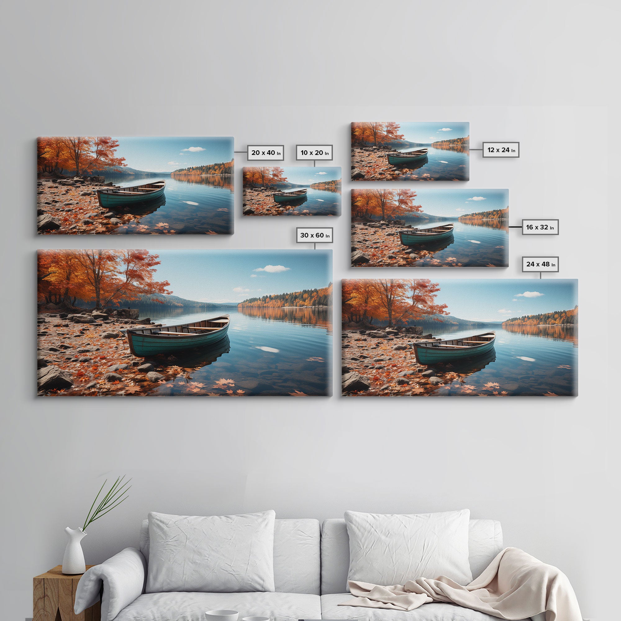 Pacific Northwest Photography Print, Beautiful Lake With Canoe In The Fall, Framed Canvas Print, Photography Decor, Fall Decor