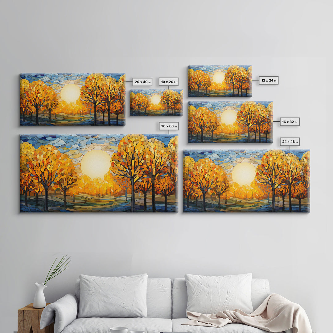 Fall Wall Art, Abstract Nature Print, Sunset Art, Fall Leaves, Country Home Decor, New Homeowner Gift, Canvas Wall Art, Wall Hanging