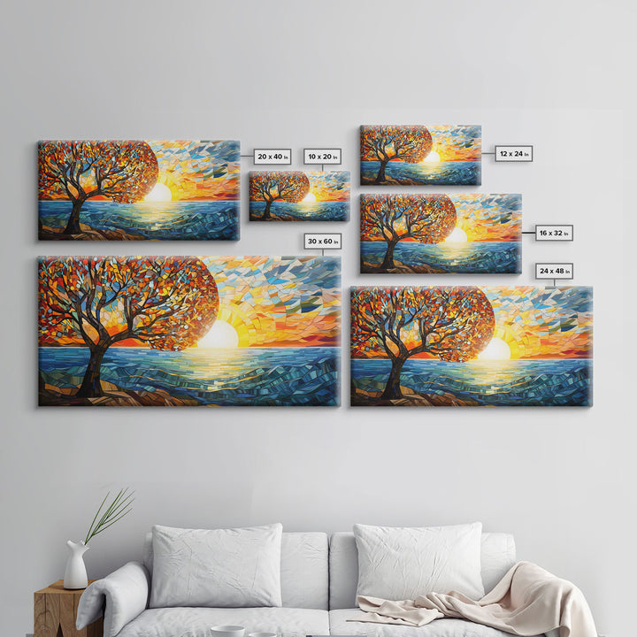 Mosaic Wall Art, Abstract Wall Art, Nature Wall Print, Sunset Art, Canvas Print, Wall Hanging, Panoramic Art, Kitchen Wall Art, Gift Ideas