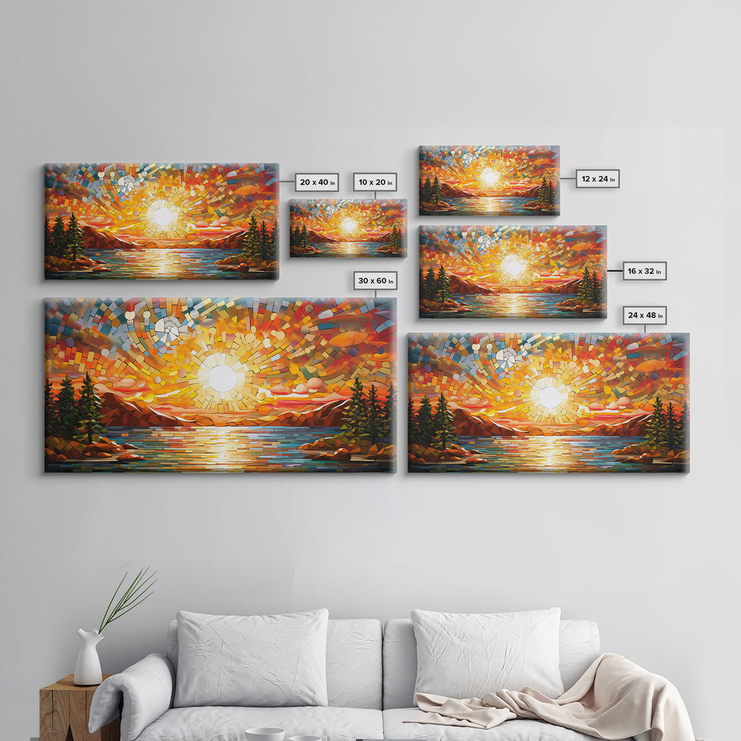 Reflection Wall Art, Mosaic Wall Art, Abstract Wall Art, Sunset Art, Canvas Print, Wall Hanging, Panoramic Art, Game Room Decor, Ranch Decor